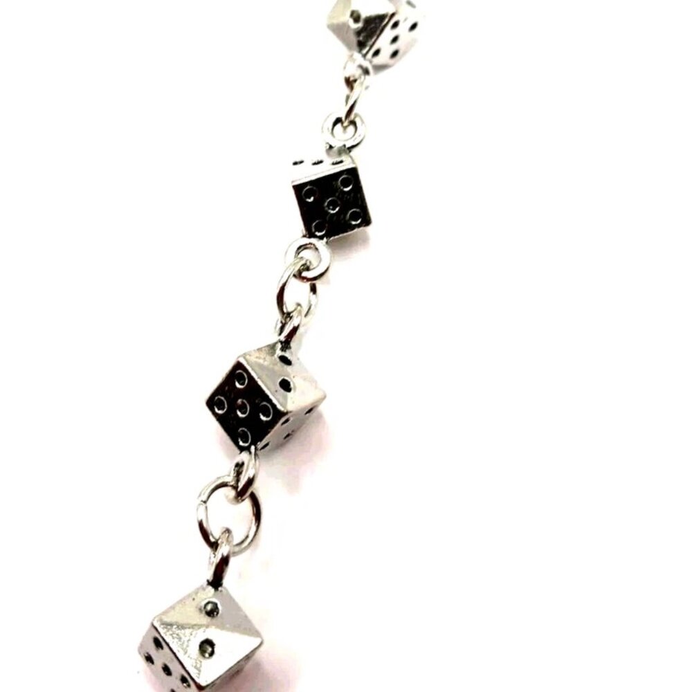 Single Layer Multi Dice Silver Tone Pants Or Wallet Silver Tone Chain 23 Inches - Picture 3 of 9